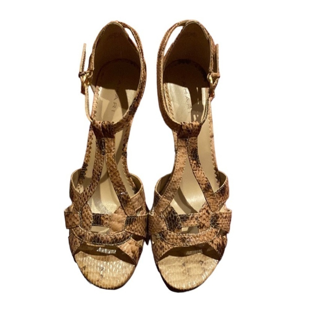 Tahari Tan snake Giselle sandals